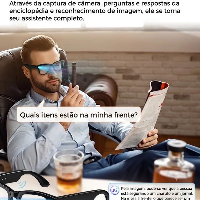 Óculos Inteligentes AI com Câmera 4K, Áudio Bluetooth, Tradução em Tempo Real e Assistente - Foto 4