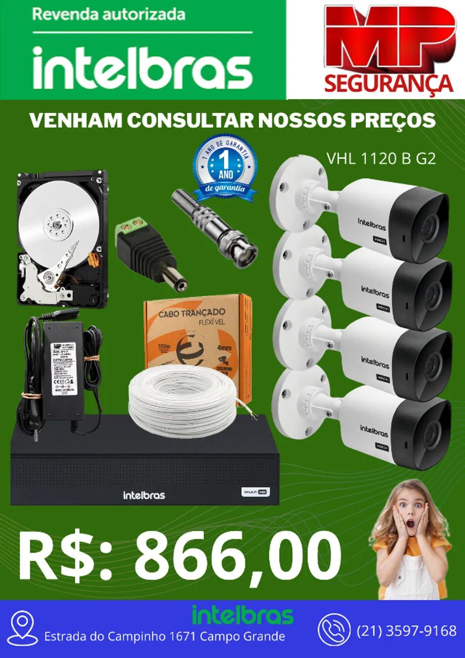 Kit intelbras dvr 1304 e 4 câmeras vhl 1120B
