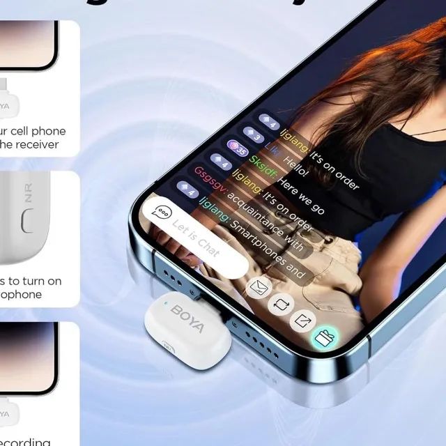 microfone lapela boya mini-13 sem fio branco android/ios, conector usb-c e lightning - Foto 2