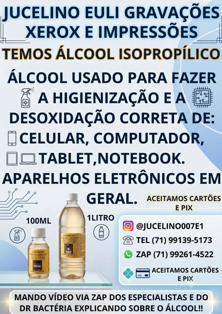  Álcool Isopropílico 99.8% Puro - 100ml e 1 Litro