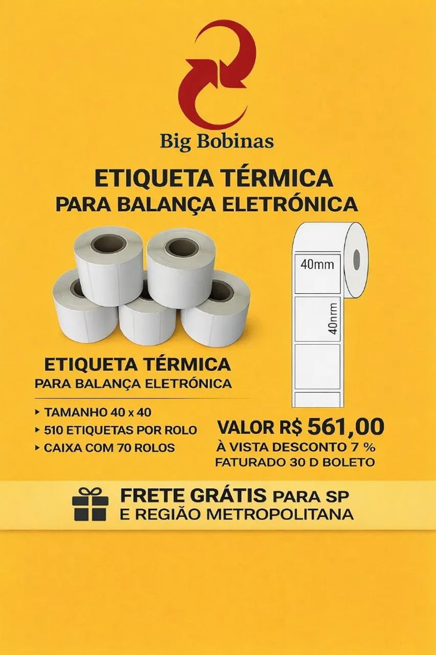 Etiqueta Térmica para Balança Eletrônica 40x40
