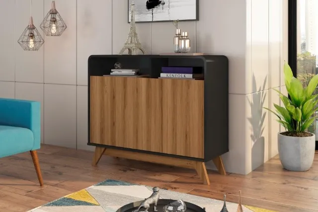 Buffet Escócia 3 portas retrô com pés em madeira maciça! Frete + montagem grátis