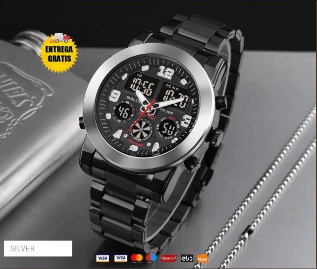 Relógio Digital Com Display Luminoso À Prova D 'Água Com Aço Inoxidável