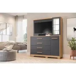  Cômoda Ilhabela com Painel para TV 4 Gavetas 2 Portas e Espelho Albatroz - Foto 4