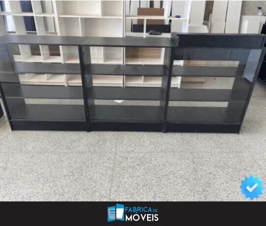 Balcão Caixa Vitrine + 02 Balcões Vitrine Preto MDF