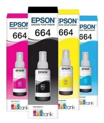 Kit 4 Tintas 664 Epson Original L120 L1300 L395 L396 L355  L365 L355 Tinta Impressora