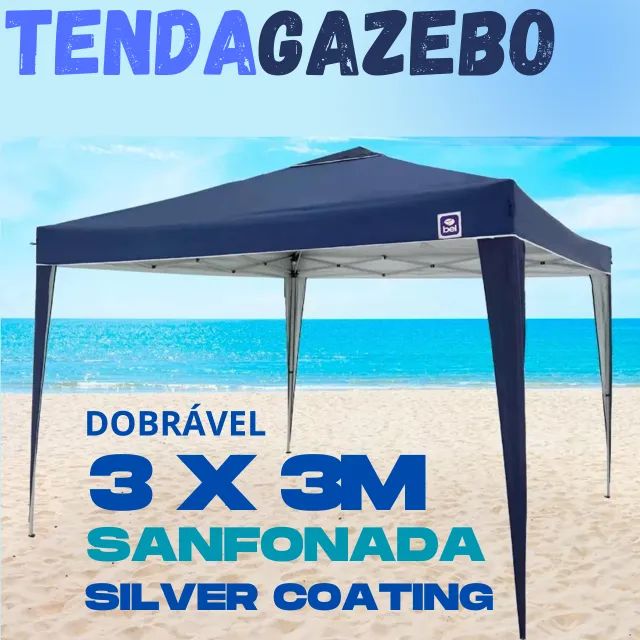 TENDA GAZEBO SANFONADA ARTICULADA DOBRÁVEL 3M x 3M POLIÉSTER AZUL SILVERCOATING FPS UV 60% - Foto 6