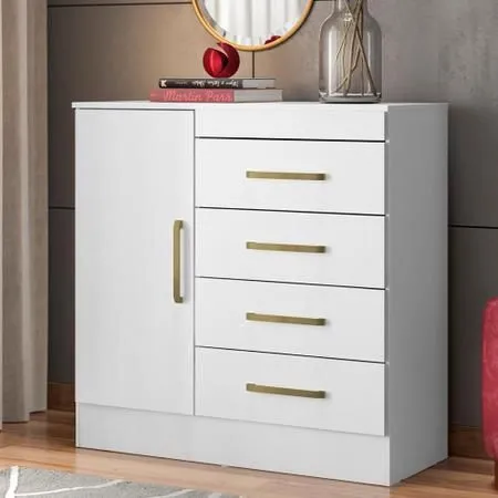 Comoda 5 gavetas com 1 porta - Branco