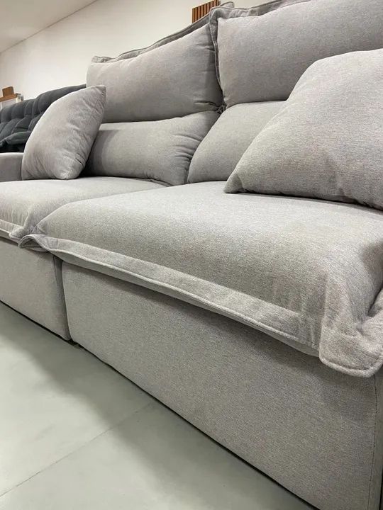 Sofá Retrátil e Reclinável Molas Ensacadas Linho Cinza - Foto 4