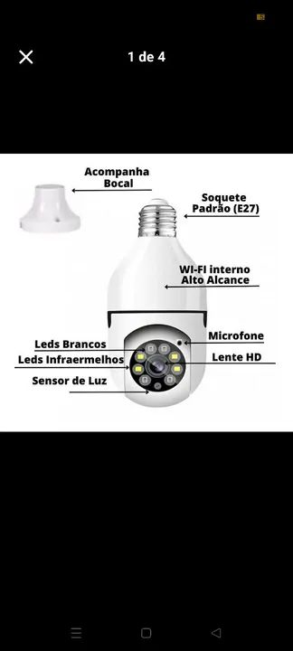 Camera Wifi Lampada Ip 360 Segurança Full Hd Visão Noturna