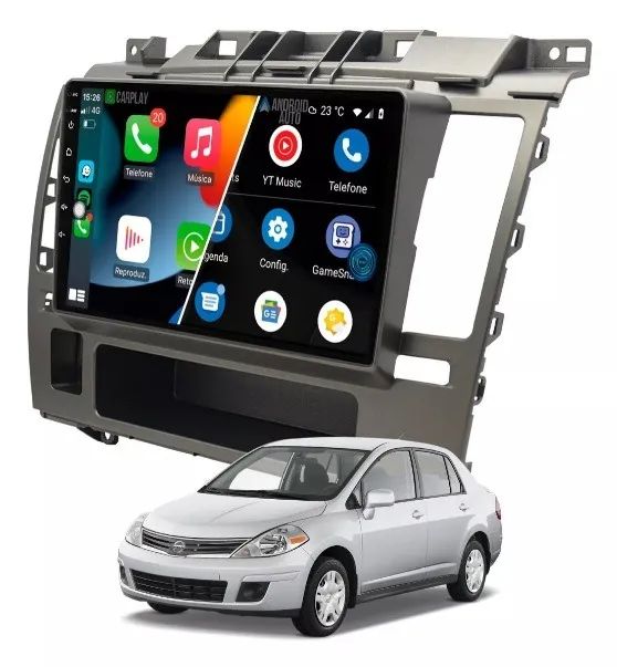 Central Multimídia Android 9 pol. Carplay e A. Auto sem fio Tiida
