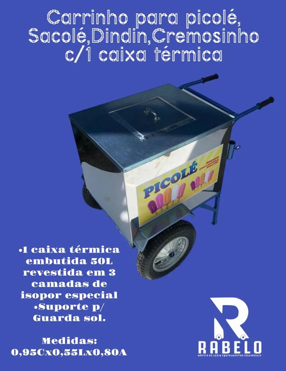 Carrinho para Picolé, Sacolé, Dindin e Cremosinho em até 10x sem juros no cartão 