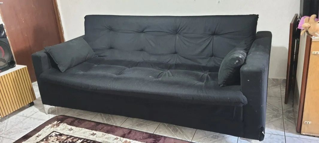 Sofá Cama 3 Lugares Reclinável Facility Veludo Preto - Foto 4