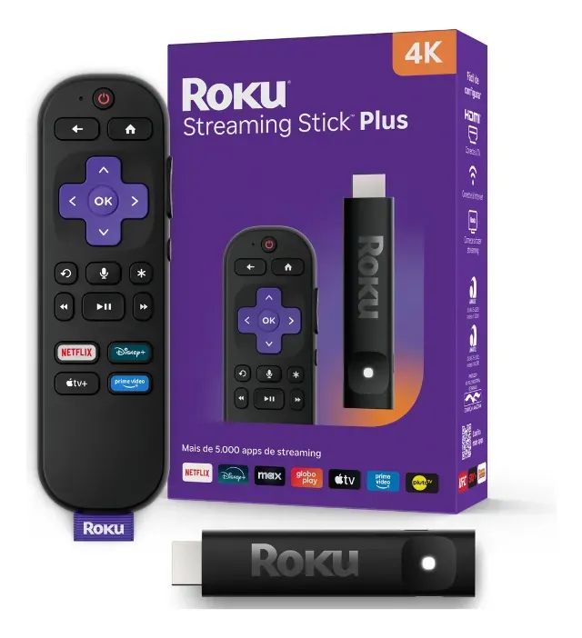Roku Streaming Stick Plus 4k Com Controle Por Voz Cor Preto (USADO)