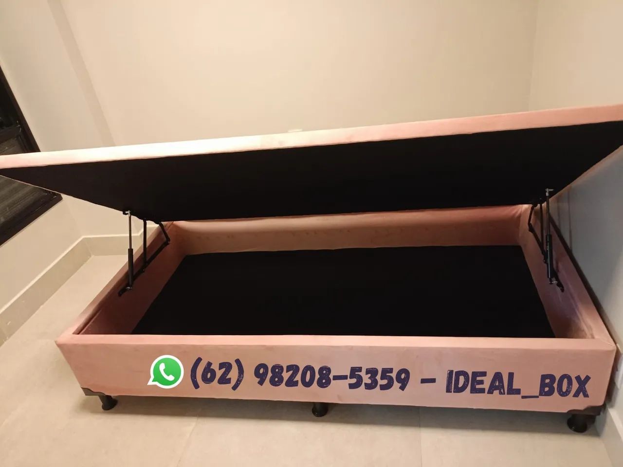 BOX BAÚ SOLTEIRO 88X188 NO VELUDO ROSA