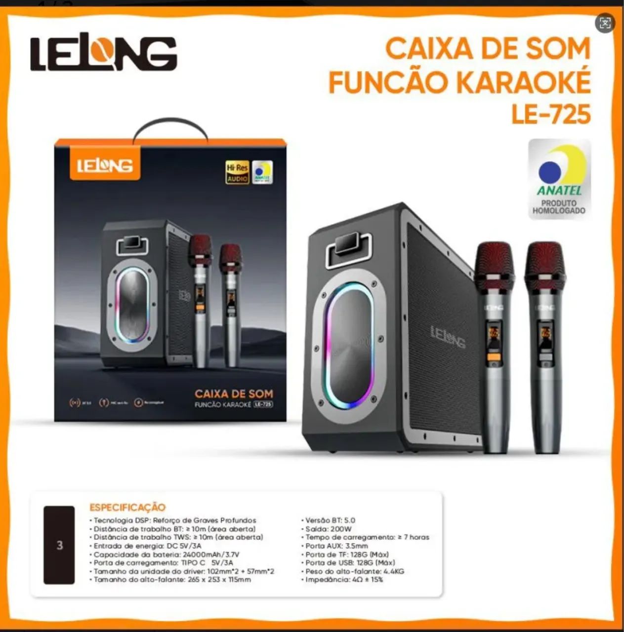 Caixa De Som Bluetooth Karaoke C/2 Microfone Sem fio Lelong 200w - Foto 2