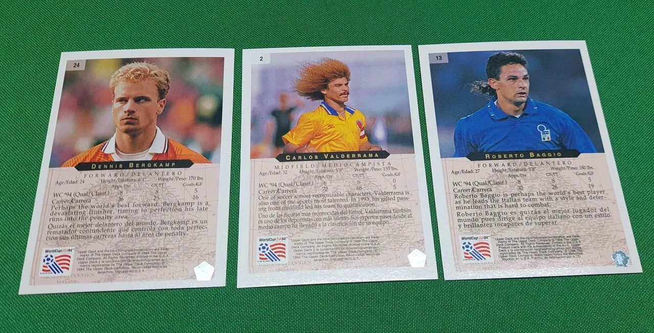 3 Antigos Cards Copa 1994 Valderrama, Baggio e Bergkamp - Foto 2