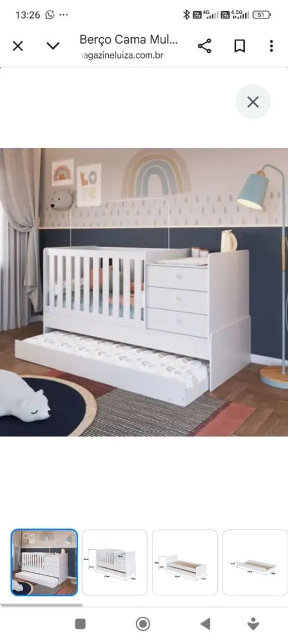 Berço Cama Multifuncional Branco com Gavetas
