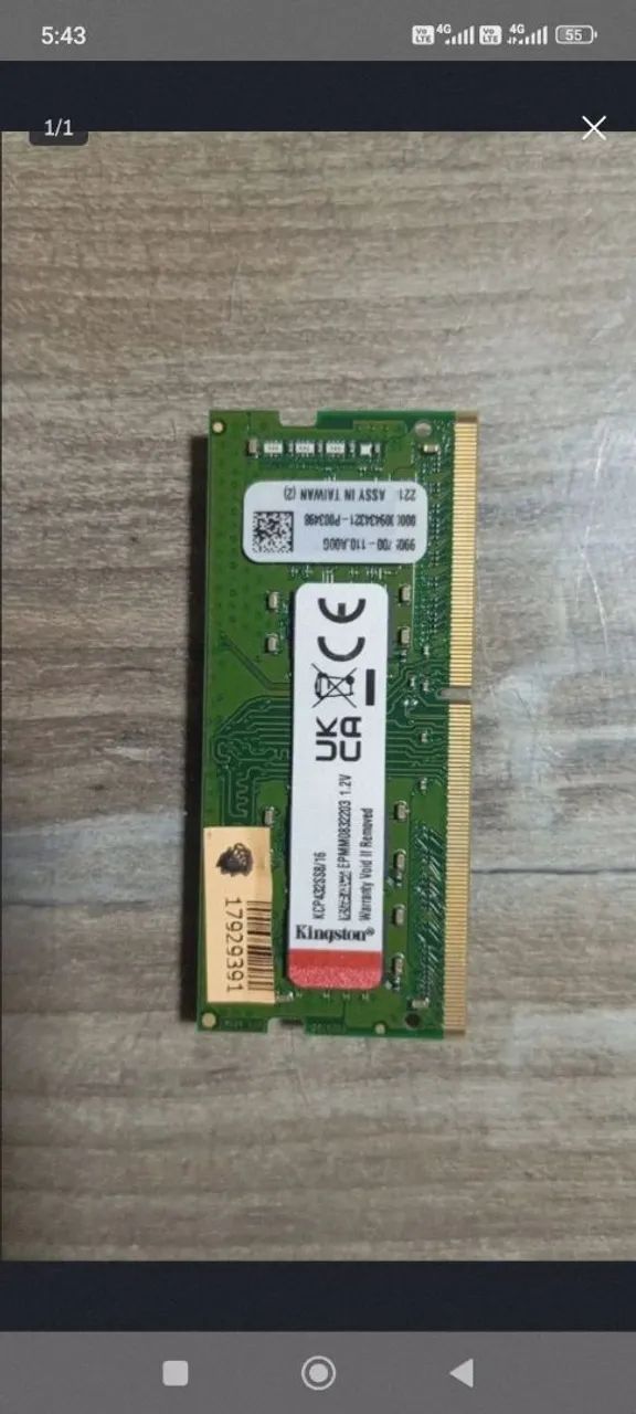 Memória Notebook Kingston 16GB DDR4 pc3200