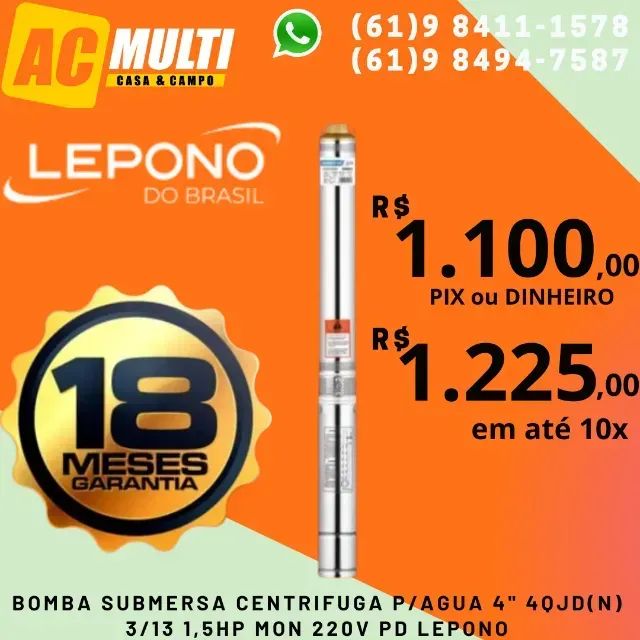 Bomba para poço artesiano Caneta Palito 4" 4QJD(N) 3/13 1,5HP MONOFÁSICA 220V