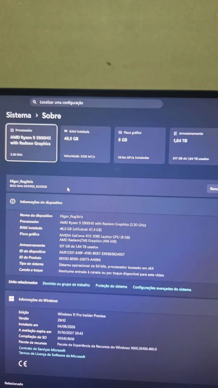 Notebook gammer asus rogstrix