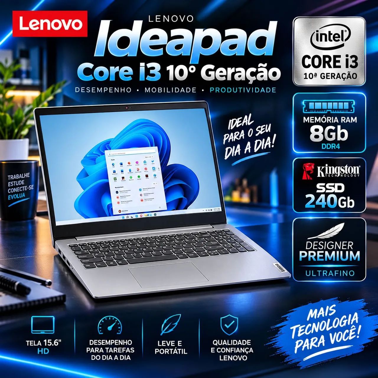 Notebook Lenovo Ideapad Core i3 10° Ger DDR4 (A pronta entrega)