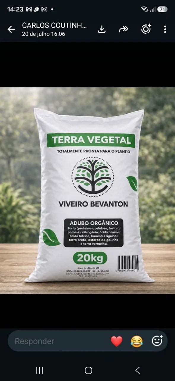 Terra vegetal 20 kg.