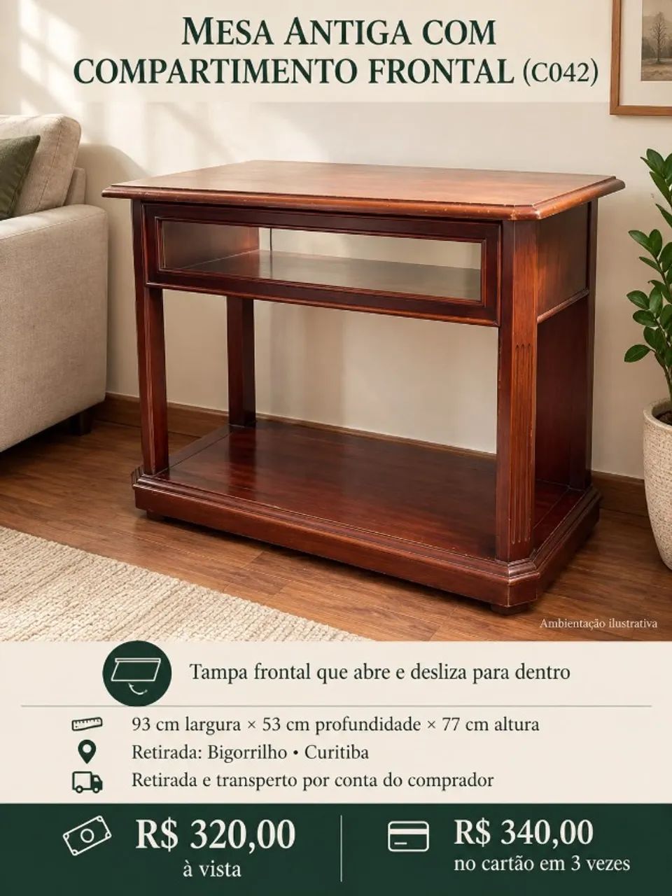MESA ANTIGA COM COMPARTIMENTO FRONTAL (C042)