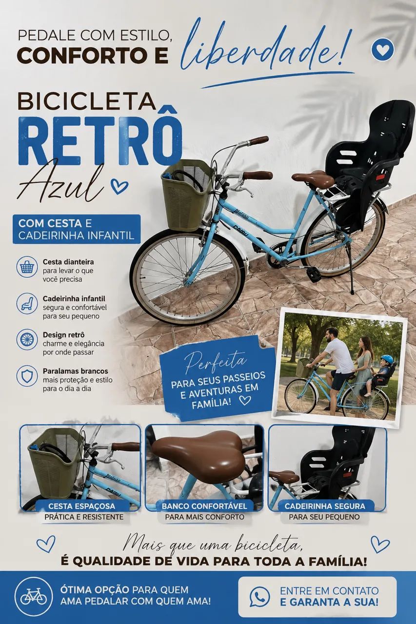Bicicleta retrô com Cadeirinha infantil 