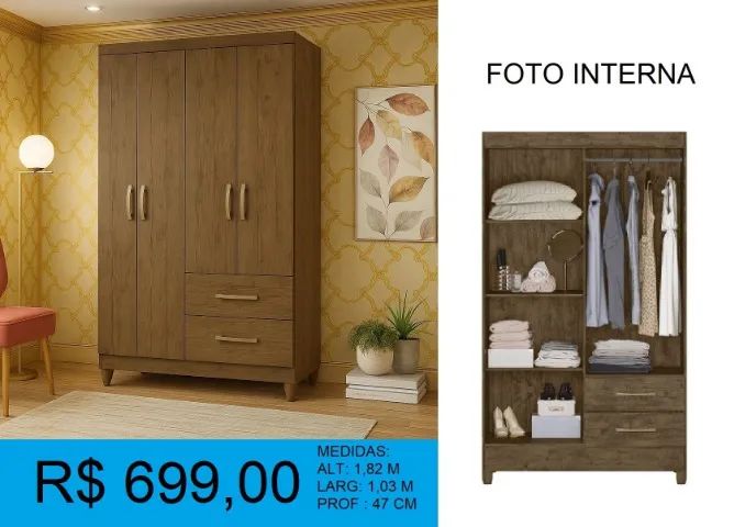 Guarda roupa solteiro 4 portas - compre hoje e receba amanhã 