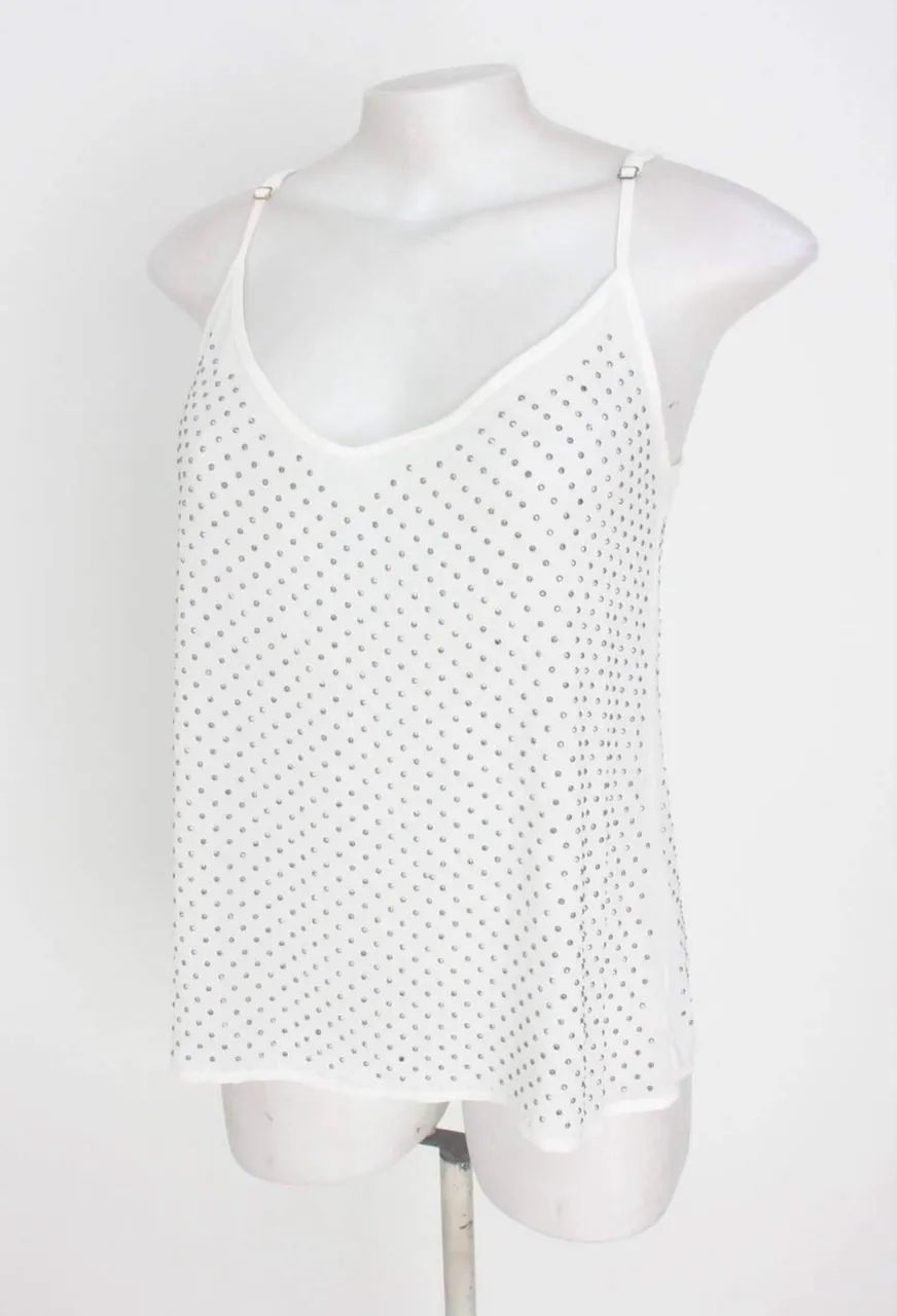 Blusa branca de alcinha com strass