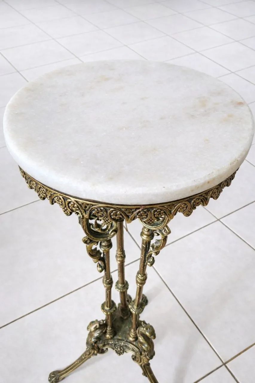 RELÍQUIA: Pedestal Art Nouveau em Bronze Maciço e Mármore - Foto 4