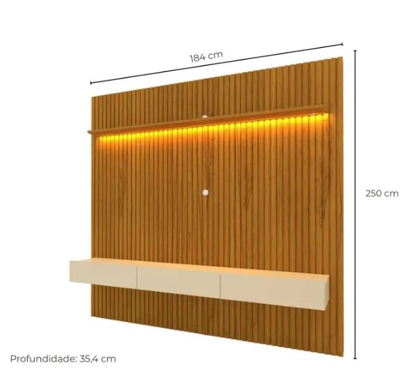 Rack com Painel para TV até 75 Polegadas 100% MDF Ripado com LED e 2 Gavetas 250CMX184CM N - Foto 2