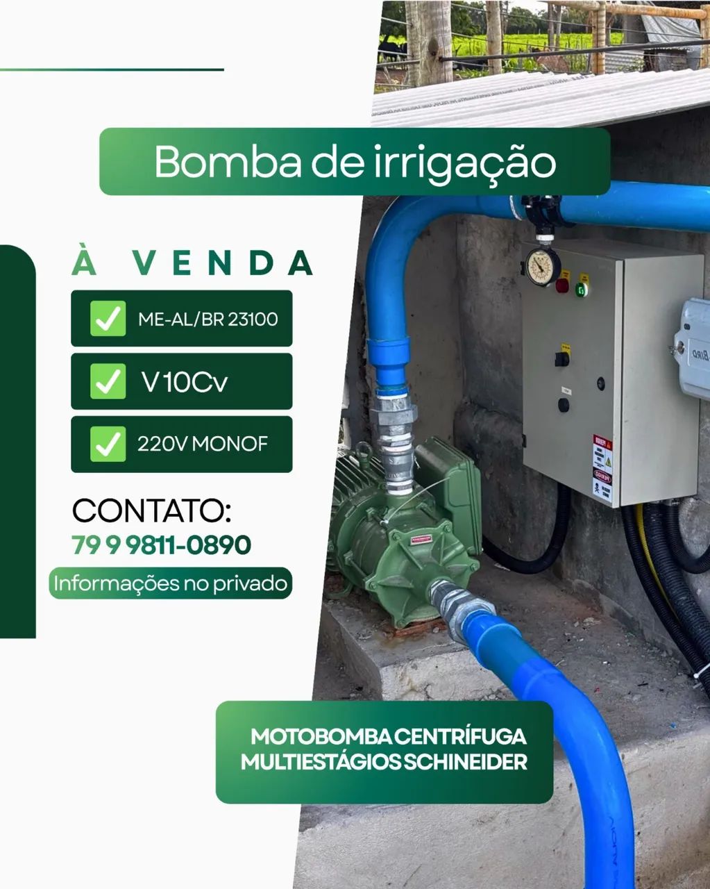 Bomba para Irrigação 10CV, Semi Novo