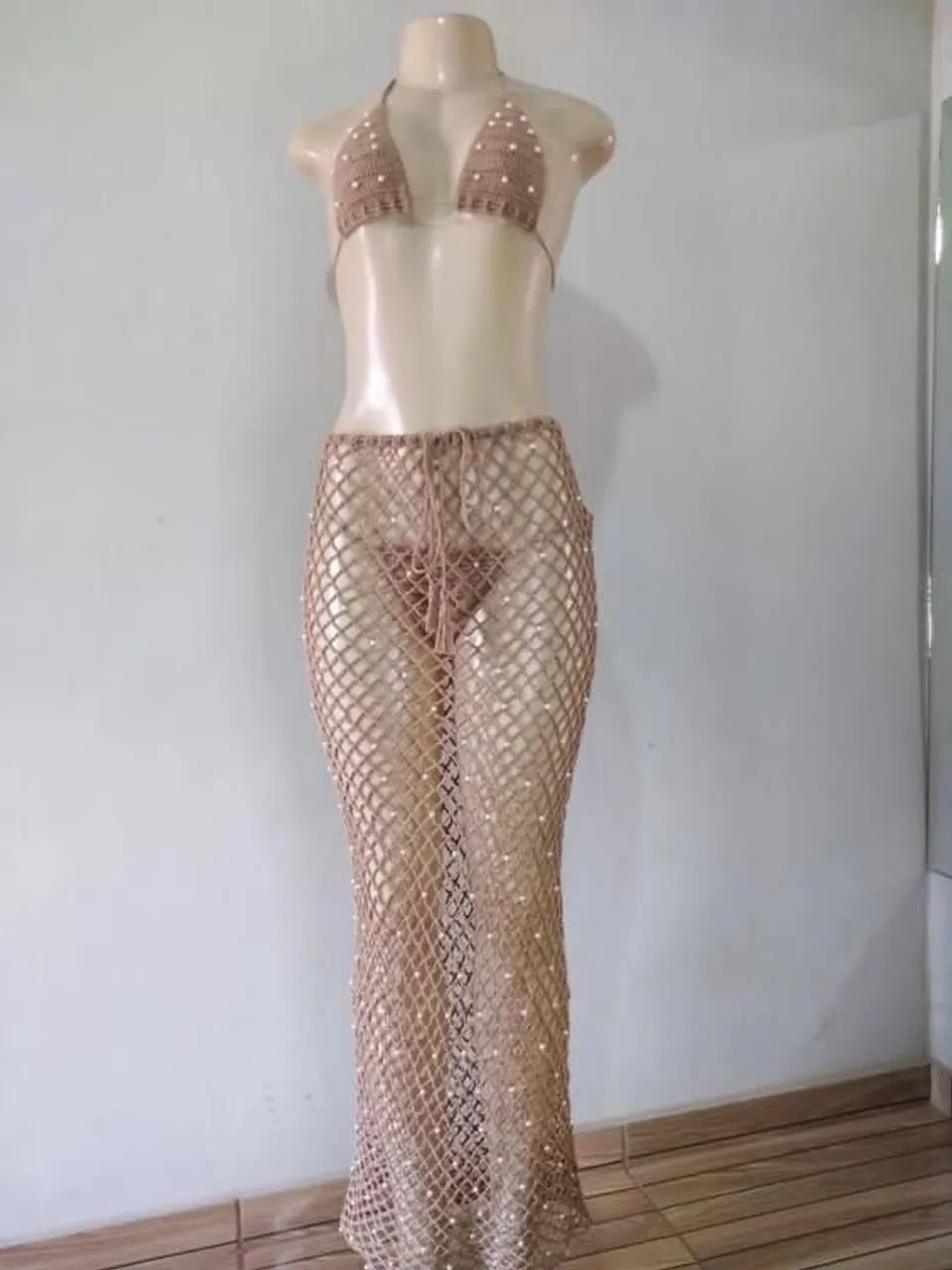 Conjunto crochê pérolas 