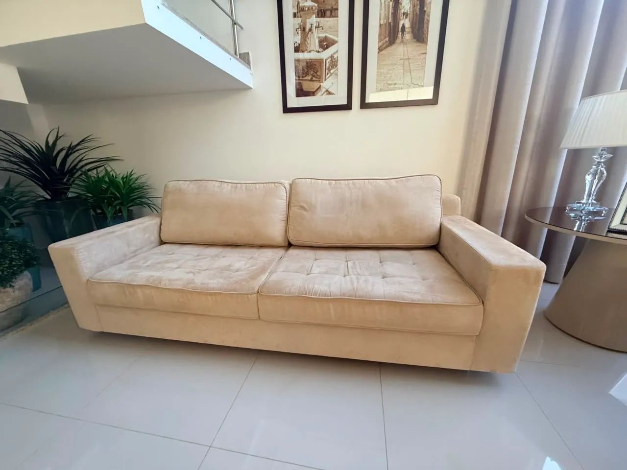Sofa Pavani 3 Lugares 2,20cm Suede Creme Divani