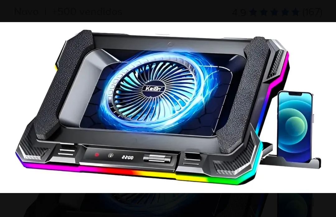 Base Gamer Cooler Notebook RGB Espuma Completa 