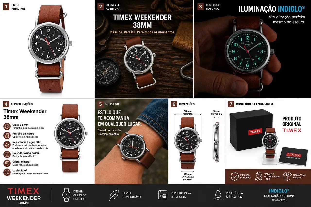 Relógio Timex Weekender 38mm Pulseira de Couro - Foto 5