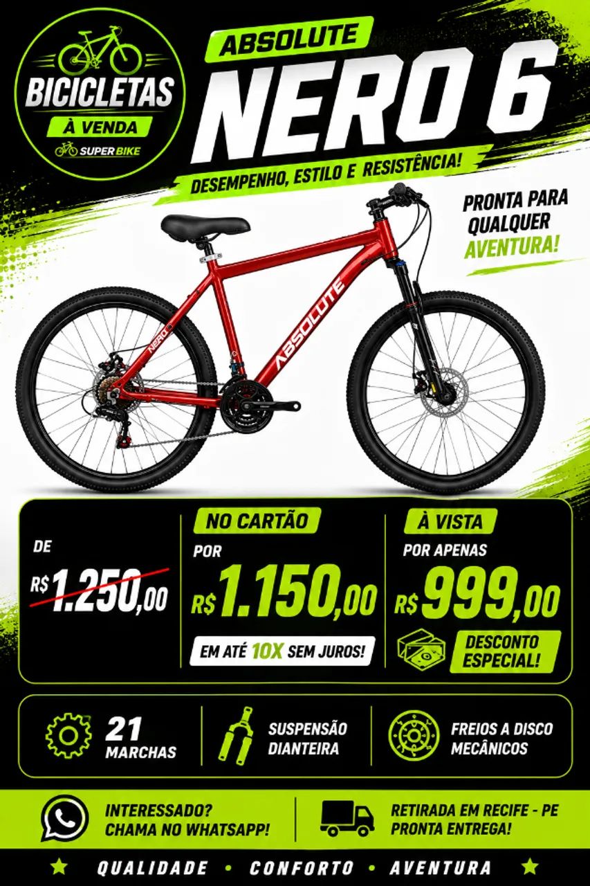 BICICLETA ARO 29 NERO 6 ABSOLUTE |  NOVO