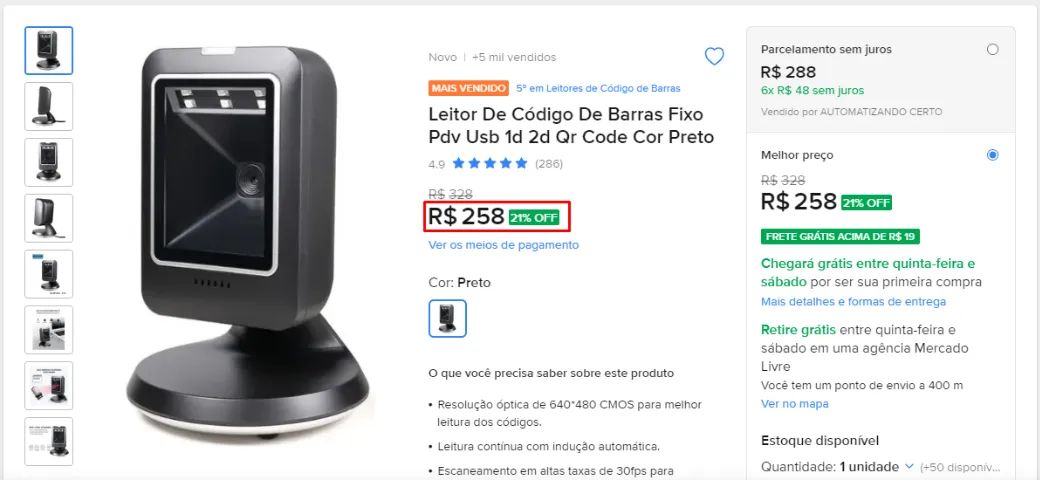Leitor De Código De Barras Fixo Pdv Usb 1d 2d Qr Code Cor Preto NOVO - Foto 2