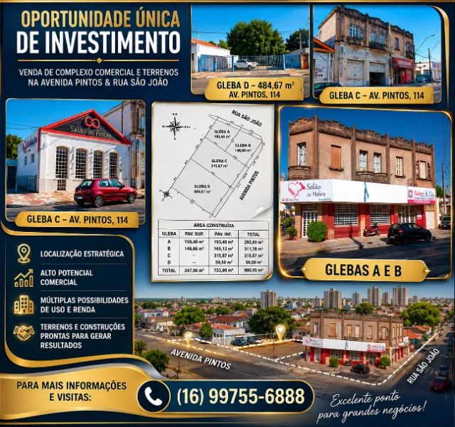 Complexo Comercial em Esquina Nobre - 980 m² Construídos - Centro de Jaboticabal 