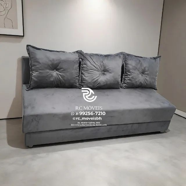 Sofá Cama Bicama 1,70m Suede Grafite D33 Compacto e Funcional - Foto 2