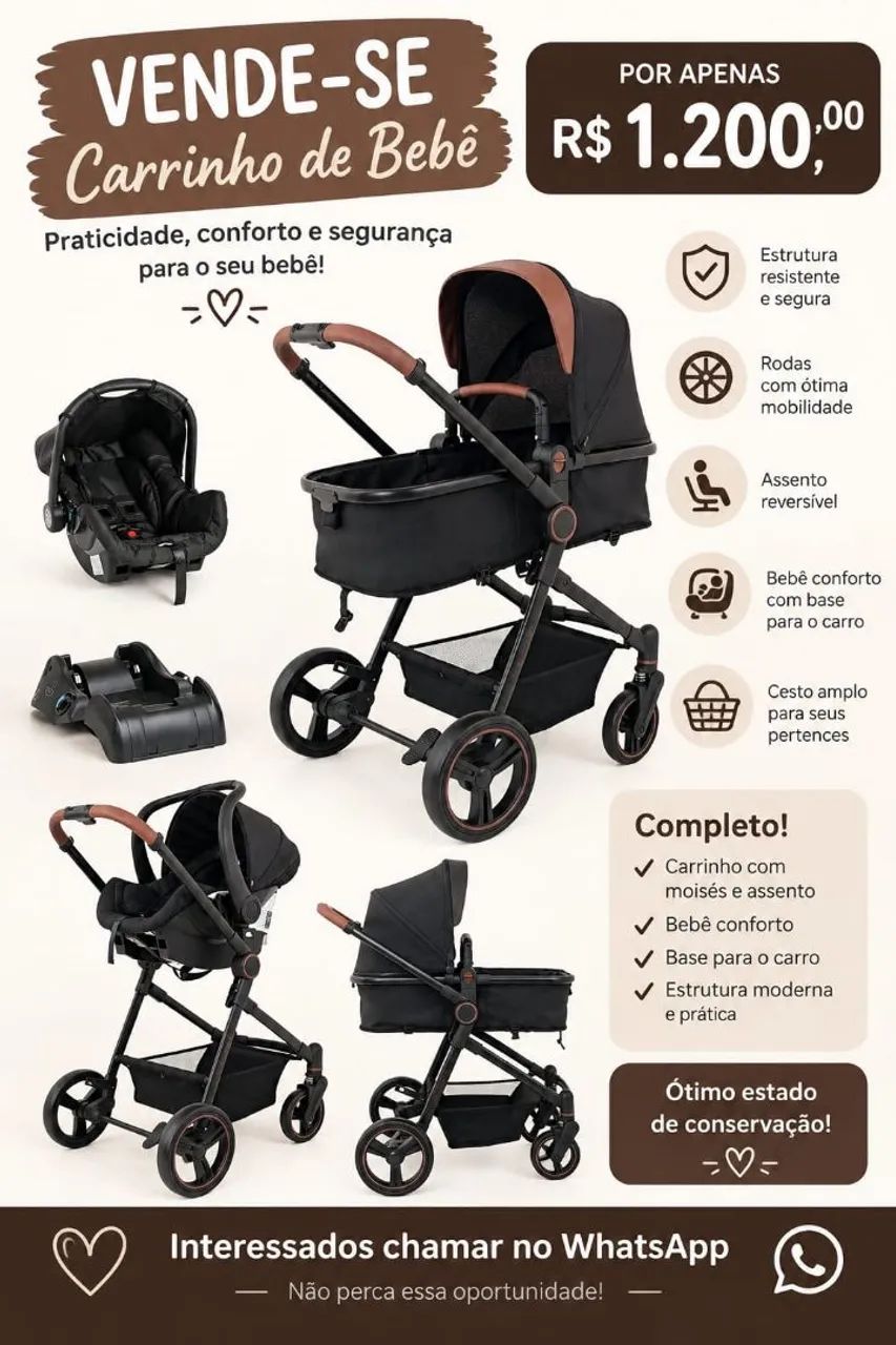 Carrinho de Bebe Moises Bebe Conforto Base Galzerano Ivy Black
