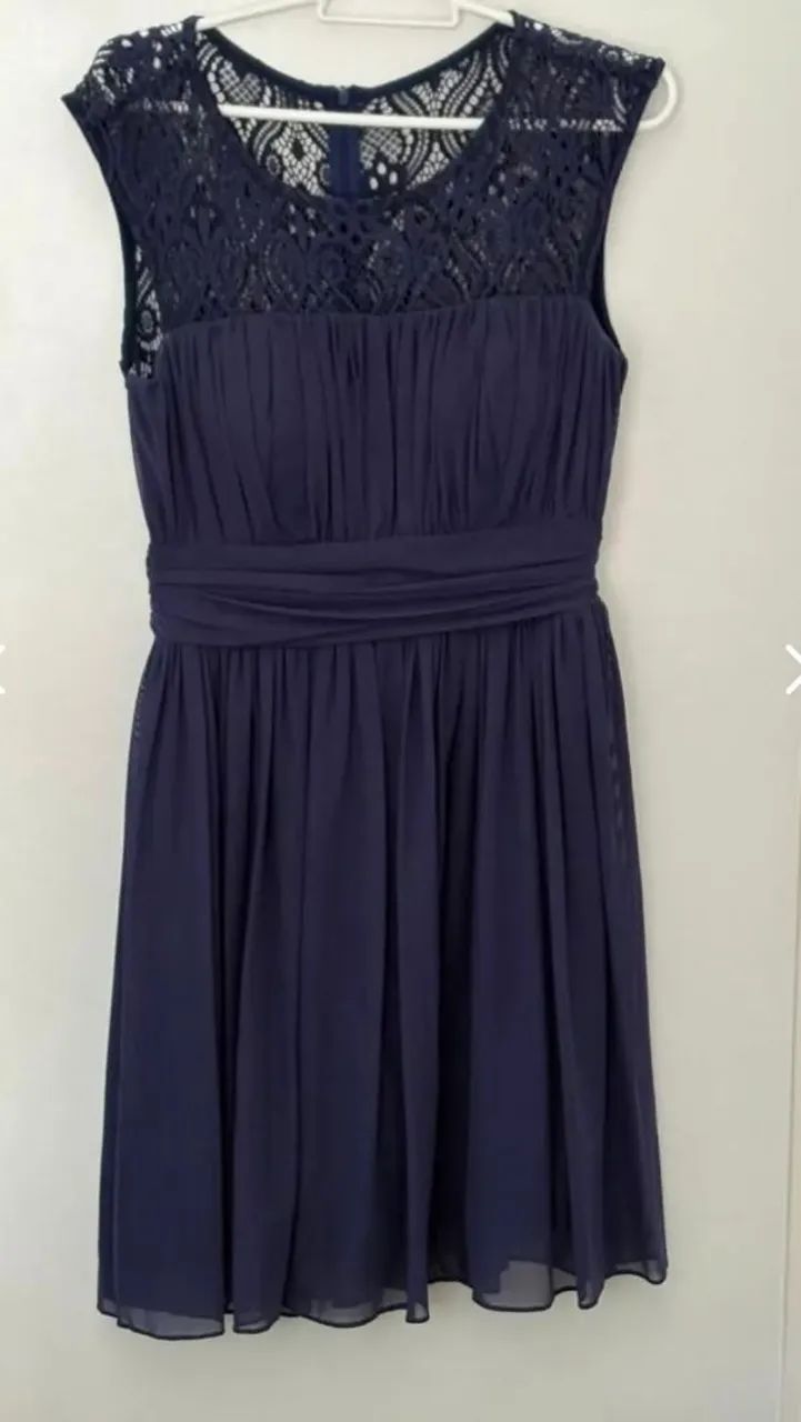 Vestido midi azul marinho