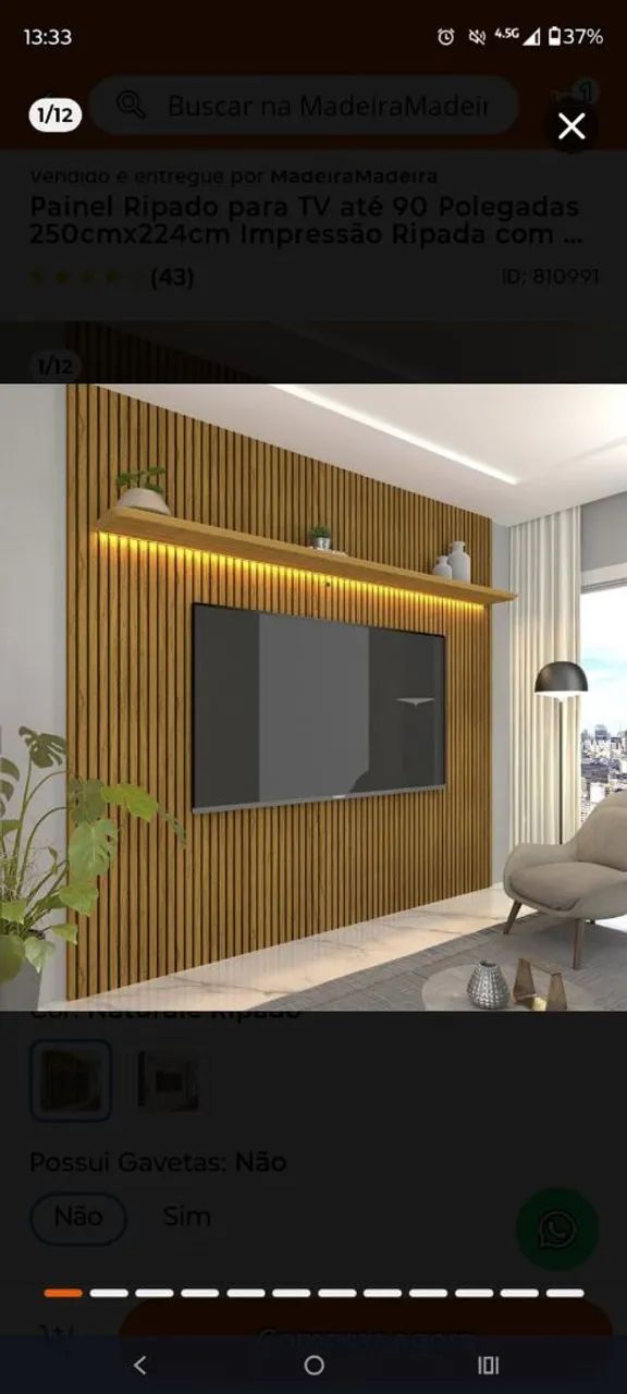 PAINEL RIPADO PARA TV ATÉ 90 POLEGADAS 250CM X 224CM 