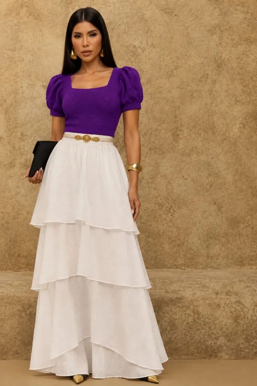 Blusa de tricô roxa com mangas bufantes  - Foto 2