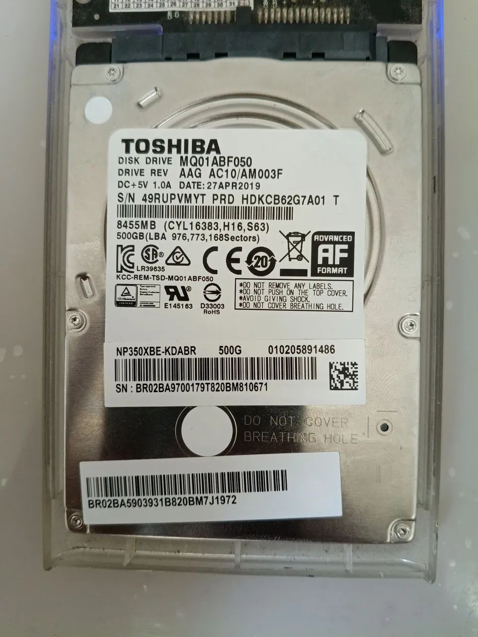 Vendo HD Toshiba 500GB testado Saudável 