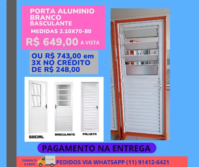 porta aluminio branco postigo alfa 2.10x80 esquerda - frete /c