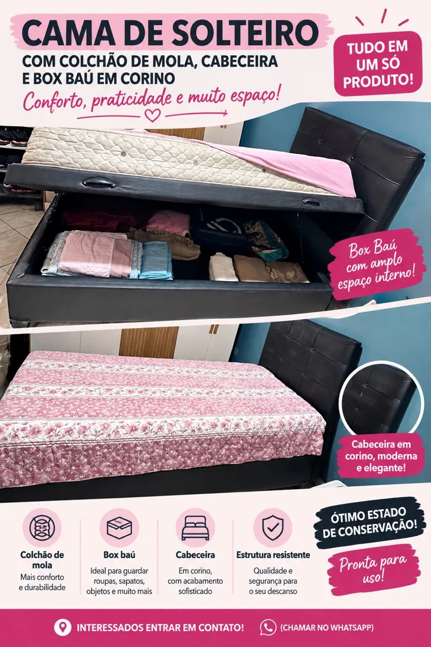 Cama box baú solteiro