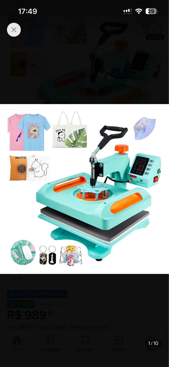  Kit Prensa Térmica Mecolour 10 em 1 - Estado de Nova!